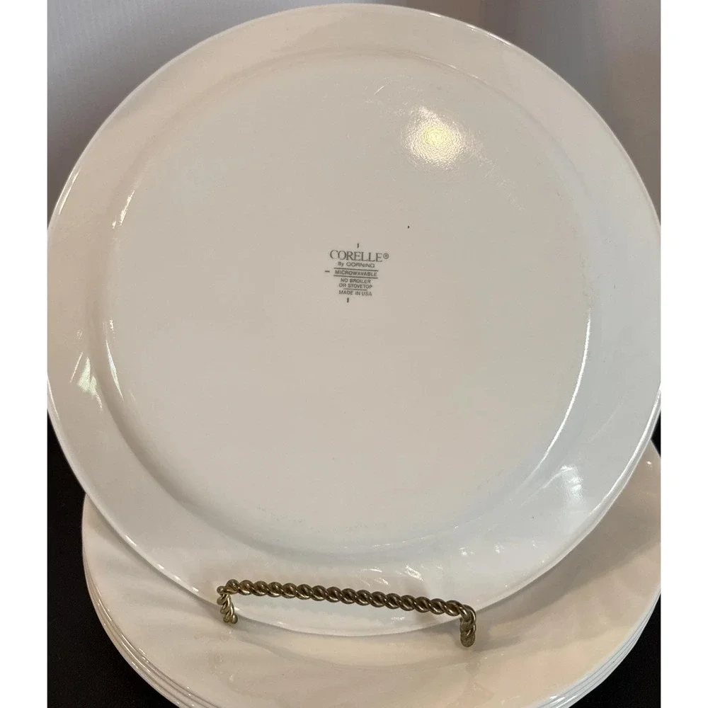 Corelle Enhancements Dinner Plate Plates White Swirl Vitrelle Glass USA Set Of 5